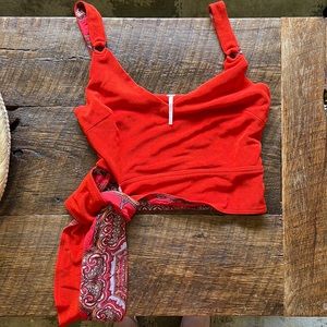 Free People Red Cropped Tank top with Paisley Tie